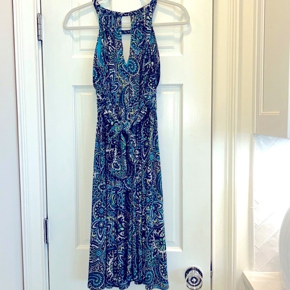 R & K Originals Print Jersey Dress with Halter Style Neck and Built In Bra sz.6 - Picture 5 of 8